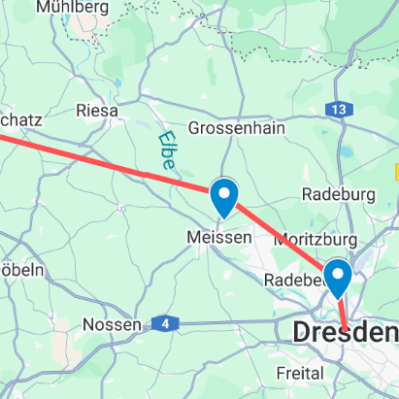 Map of Grimma to Dresden route