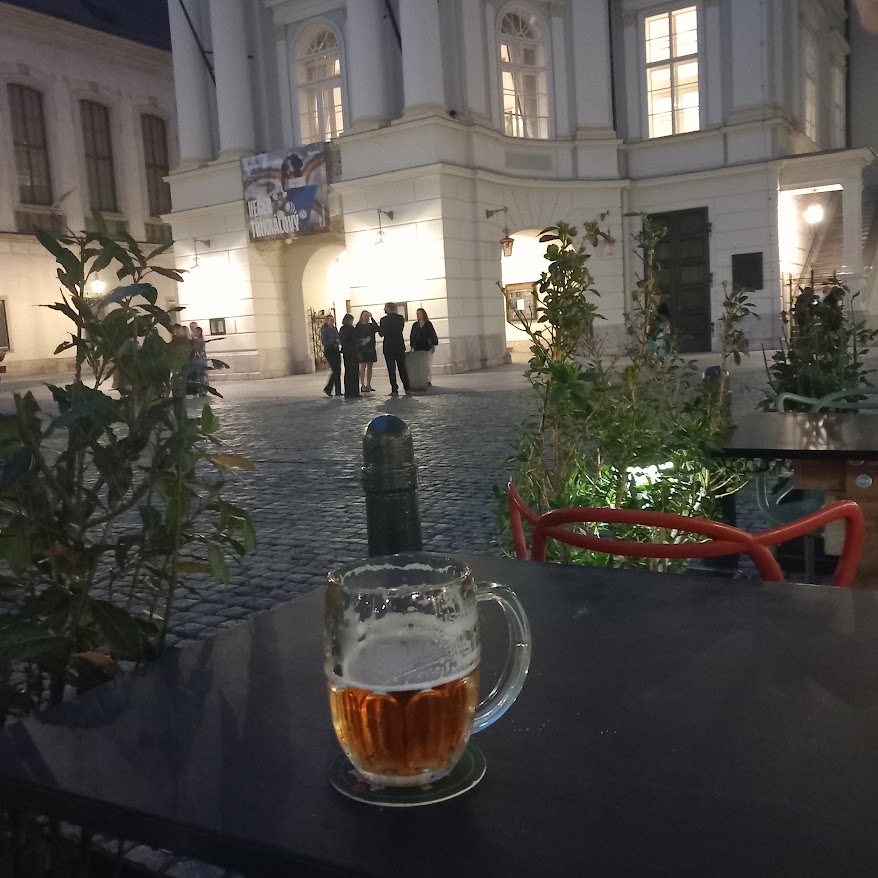 Outside the Prague theatre